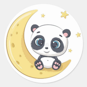 Baby Panda Over The The Moon Classic Round Sticker