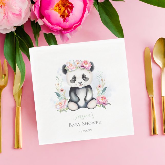 Baby Panda Peonies Jungle Baby Shower Napkin (Adorn your celebration with Baby Panda & Boho Peony Jungle Napkins!)