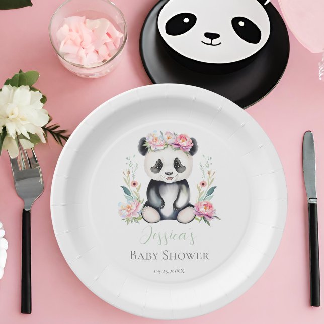 Baby Panda Peonies Jungle Baby Shower Paper Plate (Add charm to your celebration with our Baby Panda Peonies Jungle Paper Plates!)