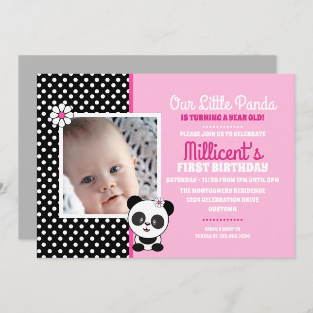 Baby Panda Photo Template Birthday Invitations (Front/Back)