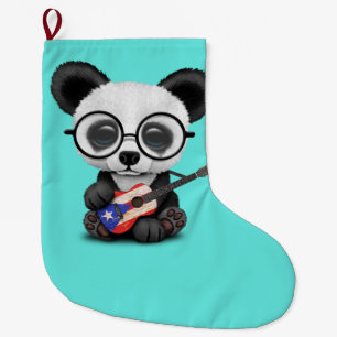 Baby Panda Playing Puerto Rican Flag Guitar Large Christmas Stocking