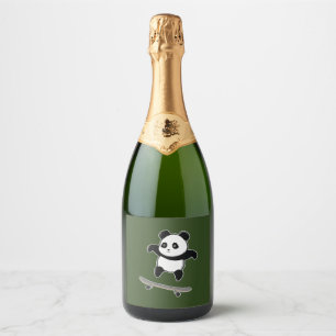 Baby Panda Skateboard Sparkling Wine Label