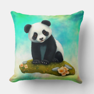 Baby Panda Smelling the Flowers Cushion