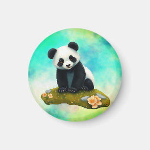 Baby Panda Smelling the Flowers Magnet