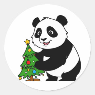 Baby panda with christmas tree classic round sticker