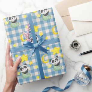 Baby Panda with Moon and Stars Wrapping Paper