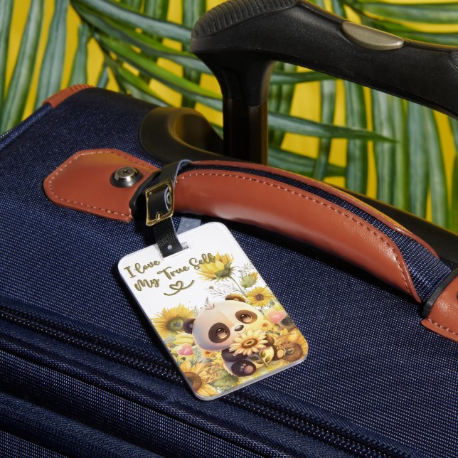 Baby Panda With Sunflower Luggage Tag (Front Insitu 1)