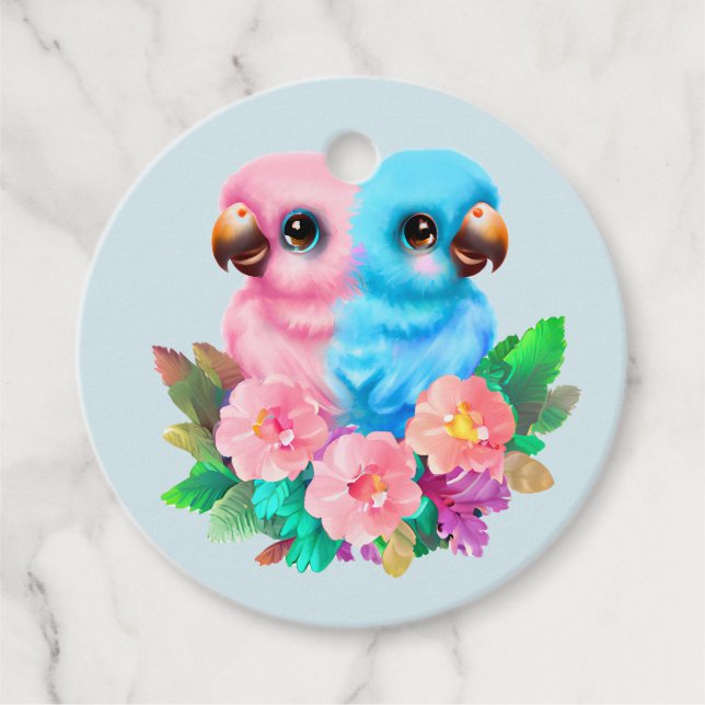 Baby Parrot Twins Favour Tags (Front)