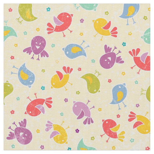 Baby pattern with cute birds fabric (Close Up)
