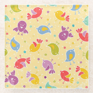 Baby pattern with cute birds glass coaster