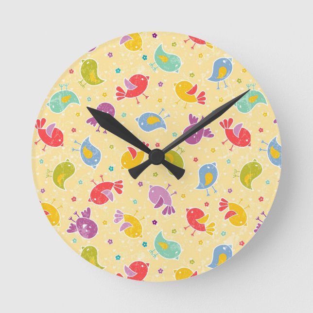 Baby pattern with cute birds round clock (Front)