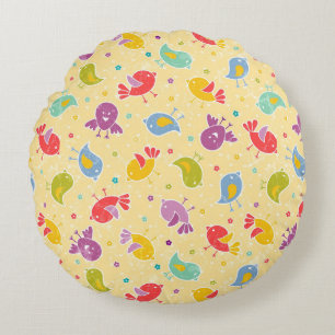 Baby pattern with cute birds round cushion