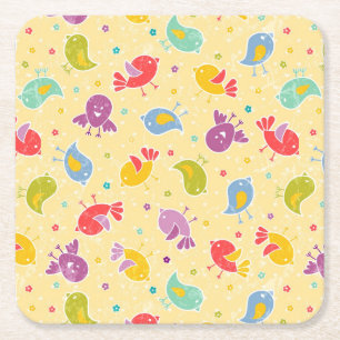 Baby pattern with cute birds square paper coaster