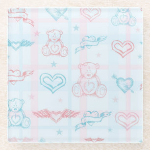 baby pattern with teddy bear glass coaster