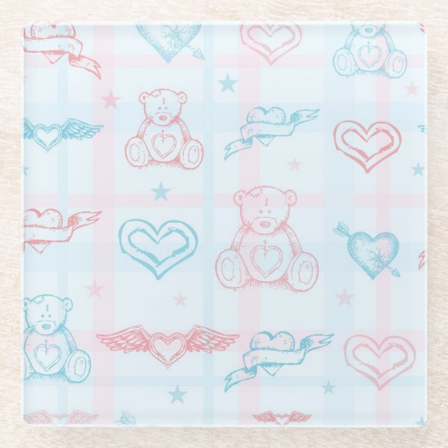 baby pattern with teddy bear glass coaster (Front)