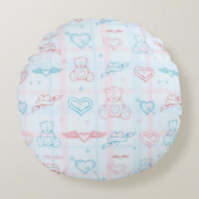 baby pattern with teddy bear round cushion (Front)