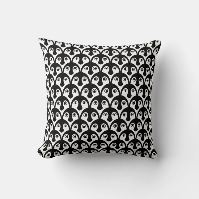 Baby Penguin Black and White Throw Pillow (Front)