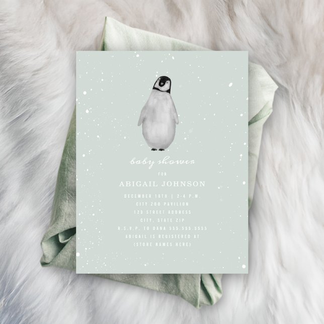 Baby Penguin Blue Boy Winter Baby Shower Invitation (Creator Uploaded)