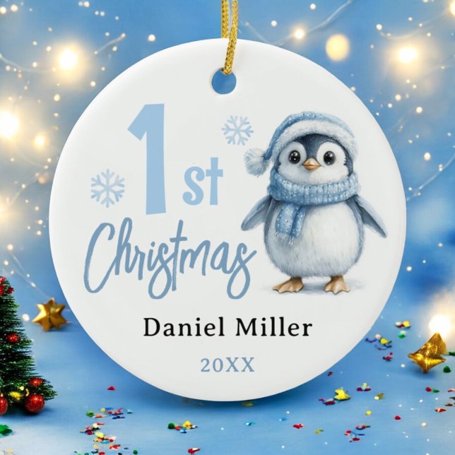 Baby Penguin Boy First Christmas 2024 Ceramic Tree Decoration (Creator Uploaded)