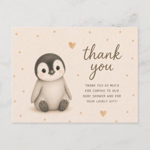 Baby Penguin Chick Baby Shower Thank You Postcard