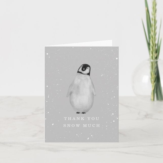 Baby Penguin Gray Winter Neutral Baby Shower Thank You Card (Front)