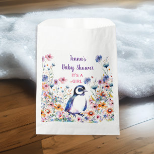 Baby Penguin in Flowers It's a Girl   Baby Shower Favour Bags