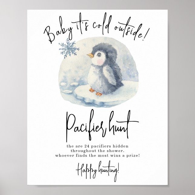 Baby Penguin - Pacifier hunt game baby shower Poster (Front)