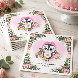 Baby Penguin   Personalised Birthday Napkin