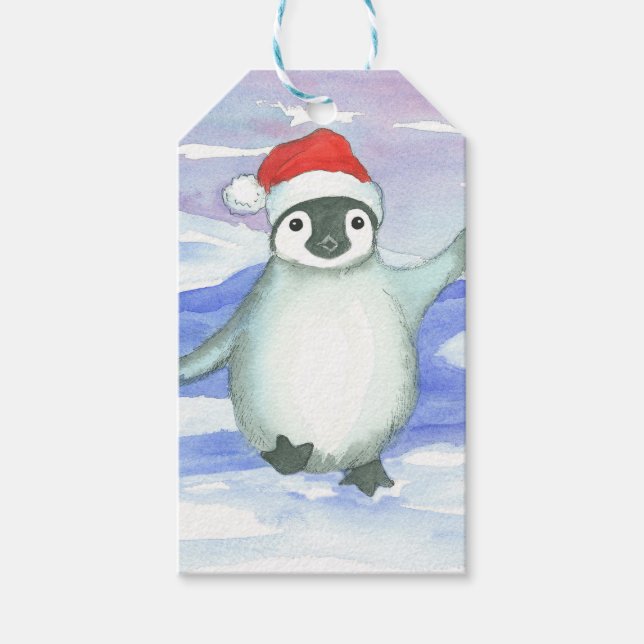 Baby Penguin Santa Cap Gift Tags (Front)
