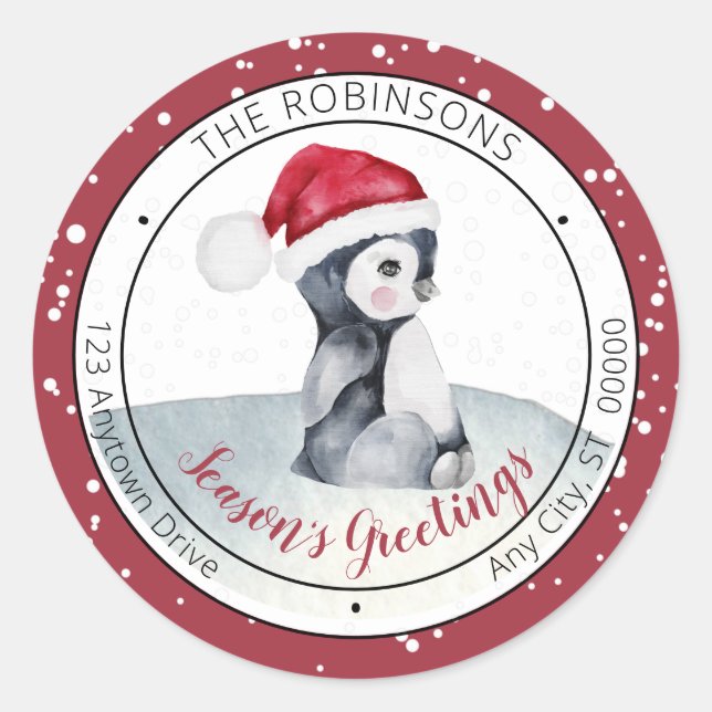 Baby Penguin | Santa Hat Season's Greetings Family Classic Round Sticker (Front)