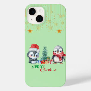 Baby Penguin Santa Red Green Merry Christmas Party Case-Mate iPhone 14 Case
