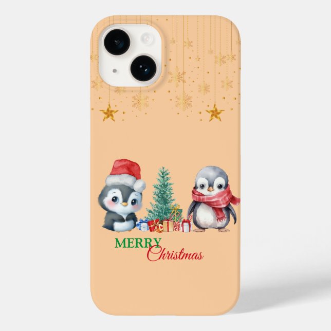 Baby Penguin Santa Red Green Merry Christmas Party Case-Mate iPhone Case (Back)
