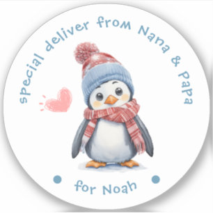 Baby Penguin White Christmas Label for Kids Gift