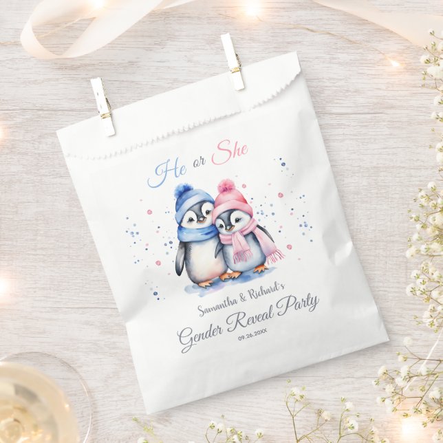 Baby Penguin Winter Gender Reveal He or She Favour Bags (Clipped)