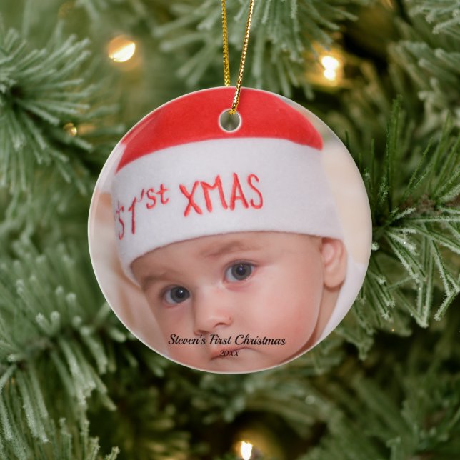 Baby personalised photo First Christmas  Ceramic Tree Decoration (Tree)