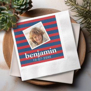 Baby Photo and Birthday Cute Boy Striped Pattern Napkin