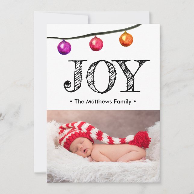 Baby Photo Announcement Christmas Holiday Joy (Front)
