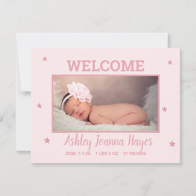 Baby Photo Announcement -Welcome Baby Girl Card (Front)