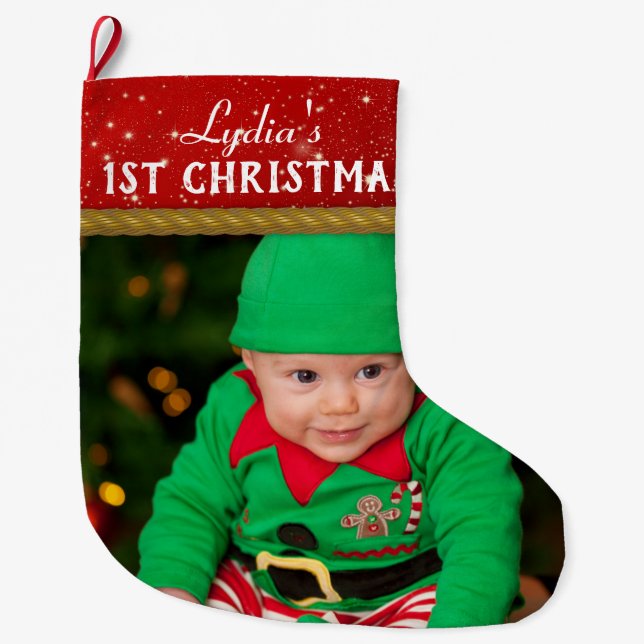 Baby Photo Baby’s First Christmas Large Christmas Stocking (Front)