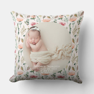 Baby Photo Birth Announcement Keepsake floral Cushion