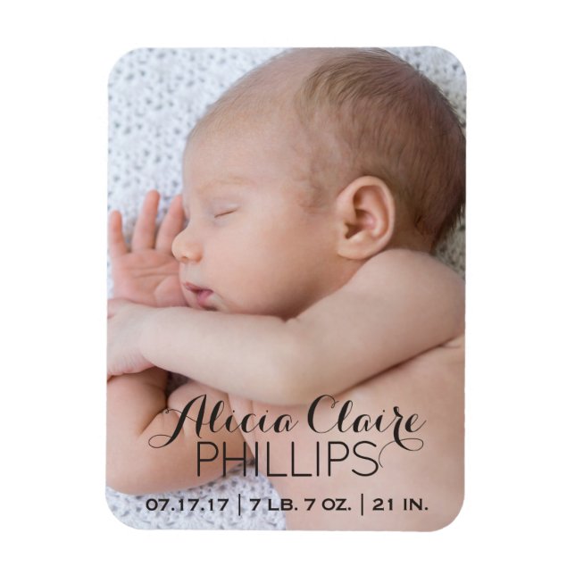 Baby Photo Birth Announcement | Modern Script Magnet (Vertical)