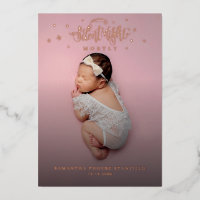 Baby Photo Birth Announcement Rose Gold Foil