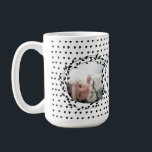 Baby Photo Birth Record Baby Girl Stats Coffee Mug<br><div class="desc">Personalised Baby Photo Birth Record Baby Girl Baby Stats with Heart Pattern and Floral Wreath in Black and White</div>
