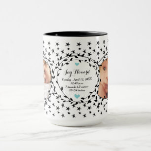 Baby Photo Birth Record Stat Baby Boy Star Pattern Mug