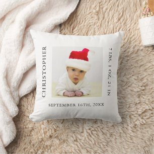 Baby Photo Birth Stats Christmas Cushion