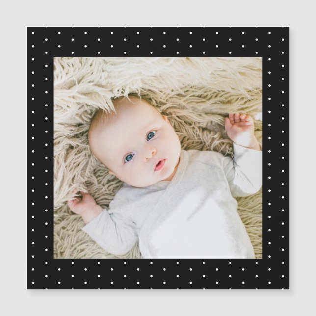  Baby Photo Black and White Tiny Polka Dots Magnetic Invitation (Front)