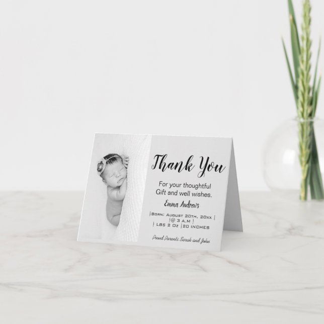 Baby Photo Black & White Thank You Birth Folded Announcement (Front)