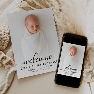 Baby Photo Calligraphy Black and White Birth Announcement