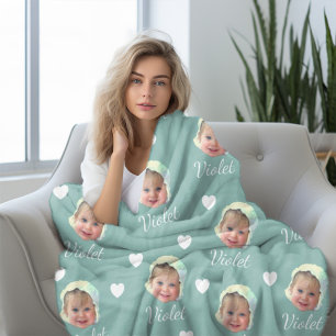 Baby Photo, Calligraphy Personalised Repeat Name Fleece Blanket