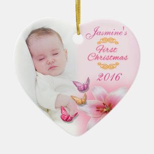 Baby Photo Ceramic Heart First Christmas Ornament